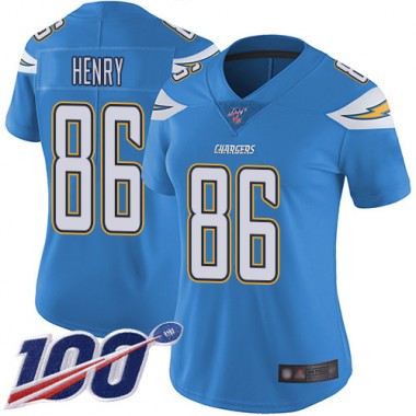 Los Angeles Chargers NFL Football Hunter Henry Electric Blue Jersey Women Limited 86 Alternate 100th Season Vapor Untouchable